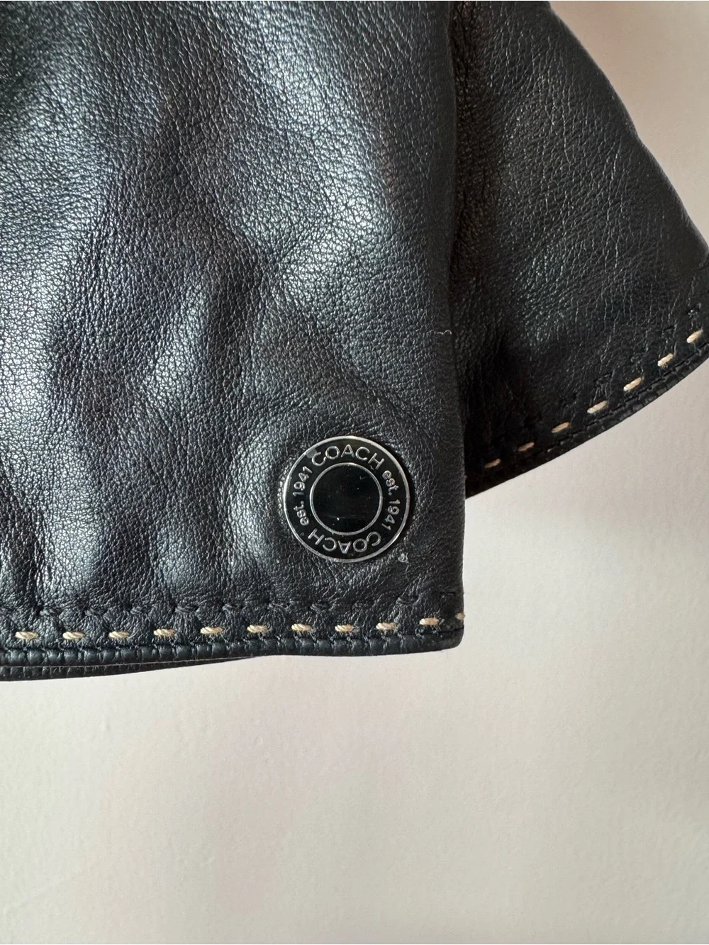 Coach Womens Black Leather Cashmere Dart Coach Coin Design Lined Gloves Size 6.5